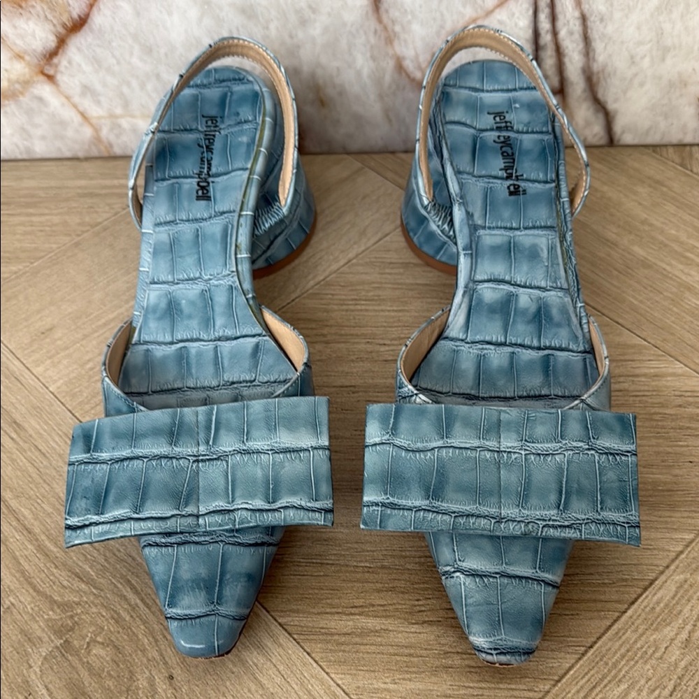 Jeffrey Campbell Blue Moc Croc Kari Bow Slingback Pumps